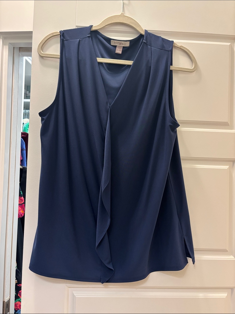 Navy Sleeveless Draped V-Neck Top